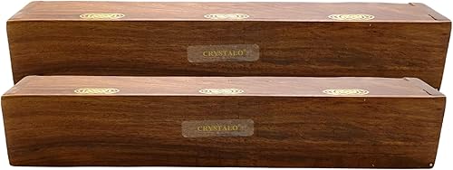 Vista 21 de Paquete de 2 quemadores de incienso de madera tipo ataúd - Incrustaciones de latón de 12 pulgadas - Compartimento de almacenamiento (Buddha)