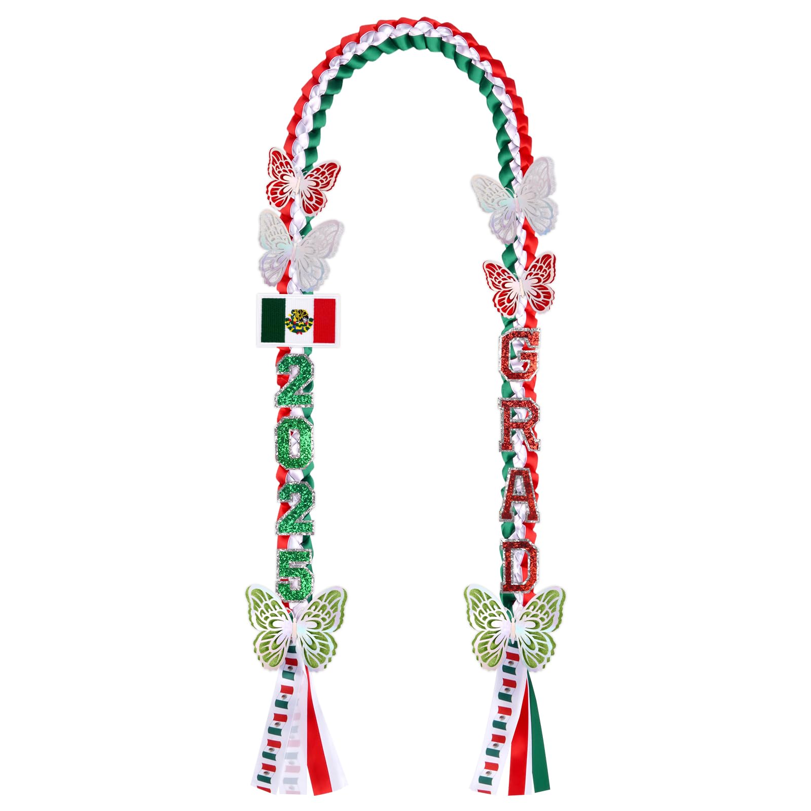 JIZWPOOM Mexican Graduation Leis 2025,Class of 2025 Graduation Ribbon Lei with Butterfly and Pins,Double Handmade Congrats,Graduations Gifts for High