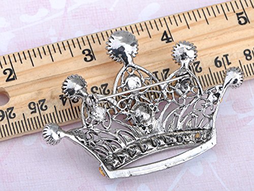 Image of Alilang Silvery Tone Shine Pink Crystal Rhinestones Princess Queen Crown Brooch Pin Pendent