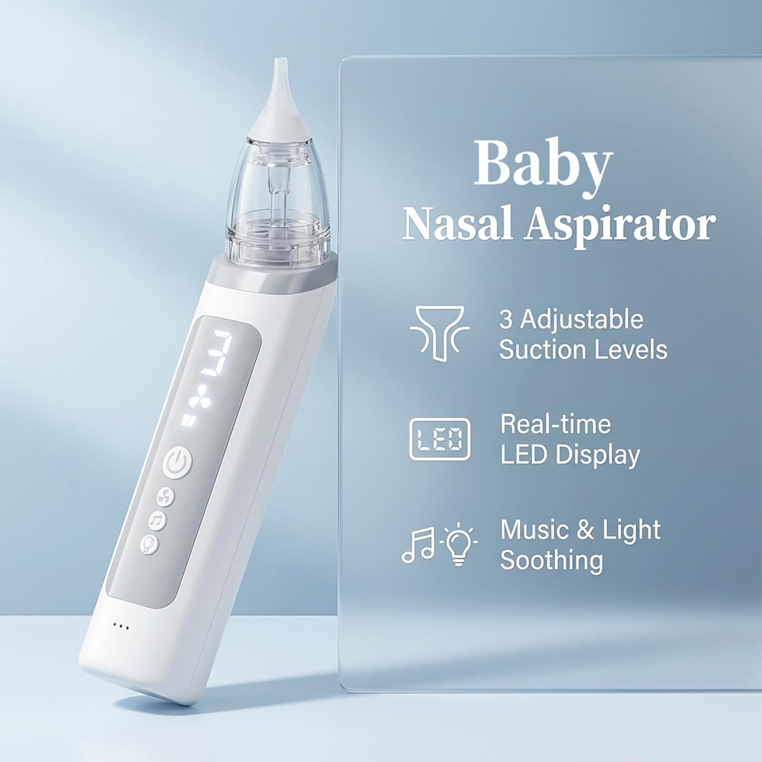 Electric Nasal Aspirator for Baby & Toddler, 3 Adjustable Suction Levels with Soothing Light & Music for Gentle Nasal Care