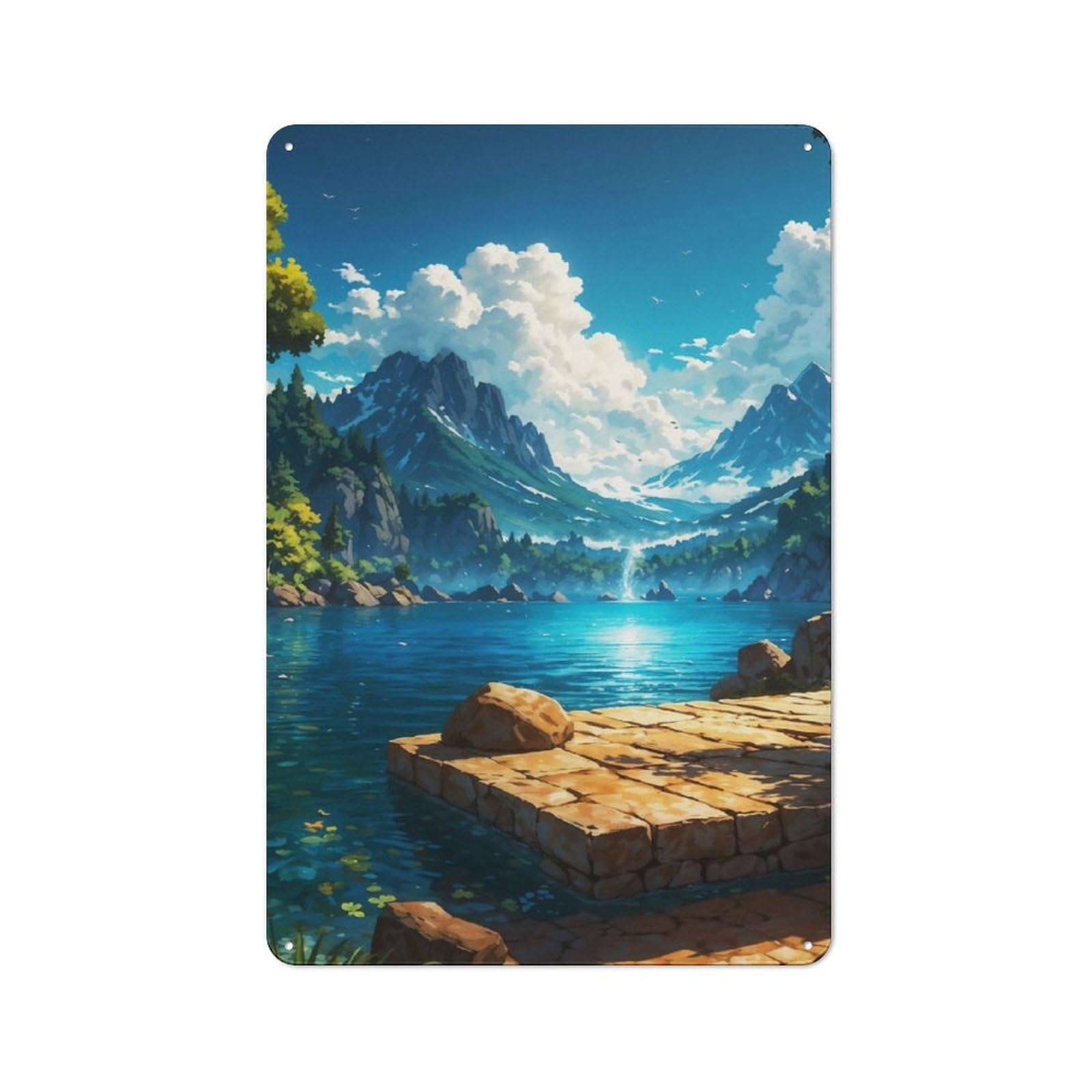 Junmoney Tranquil Mountain Lake Metal Plaque 30X20cm With For Hallway Wall, Retro Decor, For Wall Display Collectors