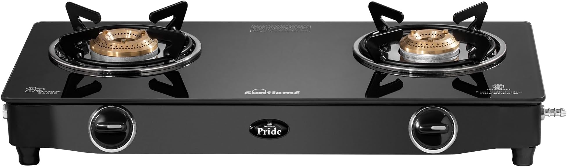 Sunflame Pride 2 Burner Gas Stove 60 cm Wide | 1 Medium and 1 Small Brass Burners | 2-Years Product Coverage by Sunflame | Ergonomic Knobs | Easy to Maintain | Toughened Glass Top | Black