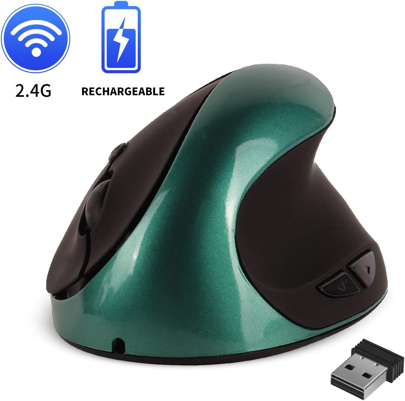 Wireless Mouse, Rechargeable Ergonomic Vertical Gaming Mouse, USB Optical 5D Computer Mouse, 6 Programmable Buttons for Laptop, PC, Notebook, Computer, MacBook, Gamer (Green)