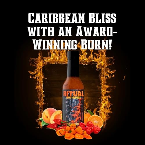 Miniatura 5 de SALSA CALIENTE INFUSIDA CON RUM INFUSIDA DEL CARIBE RITUAL HELLFIRE RITUAL. UN SABOR DE LAS ISLAS TRINIDAD SCORPION, 7 POT PRIMO Y PIMIENTOS