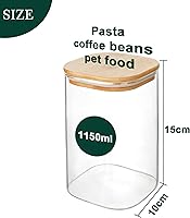 Vista 3 de LIBWYS Juego de tarros de vidrio de cocina con tapas de bambú para almacenamiento (1 unidad, 1.22 cuartos de galón), tarros de comida cuadrados