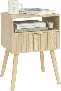 MaxSmeo Small Nightstand Wood Bedside Table with Drawer, Modern End Table for Bedroom and Small Spaces, Solid Wood Legs, Easy Assembly, Natural