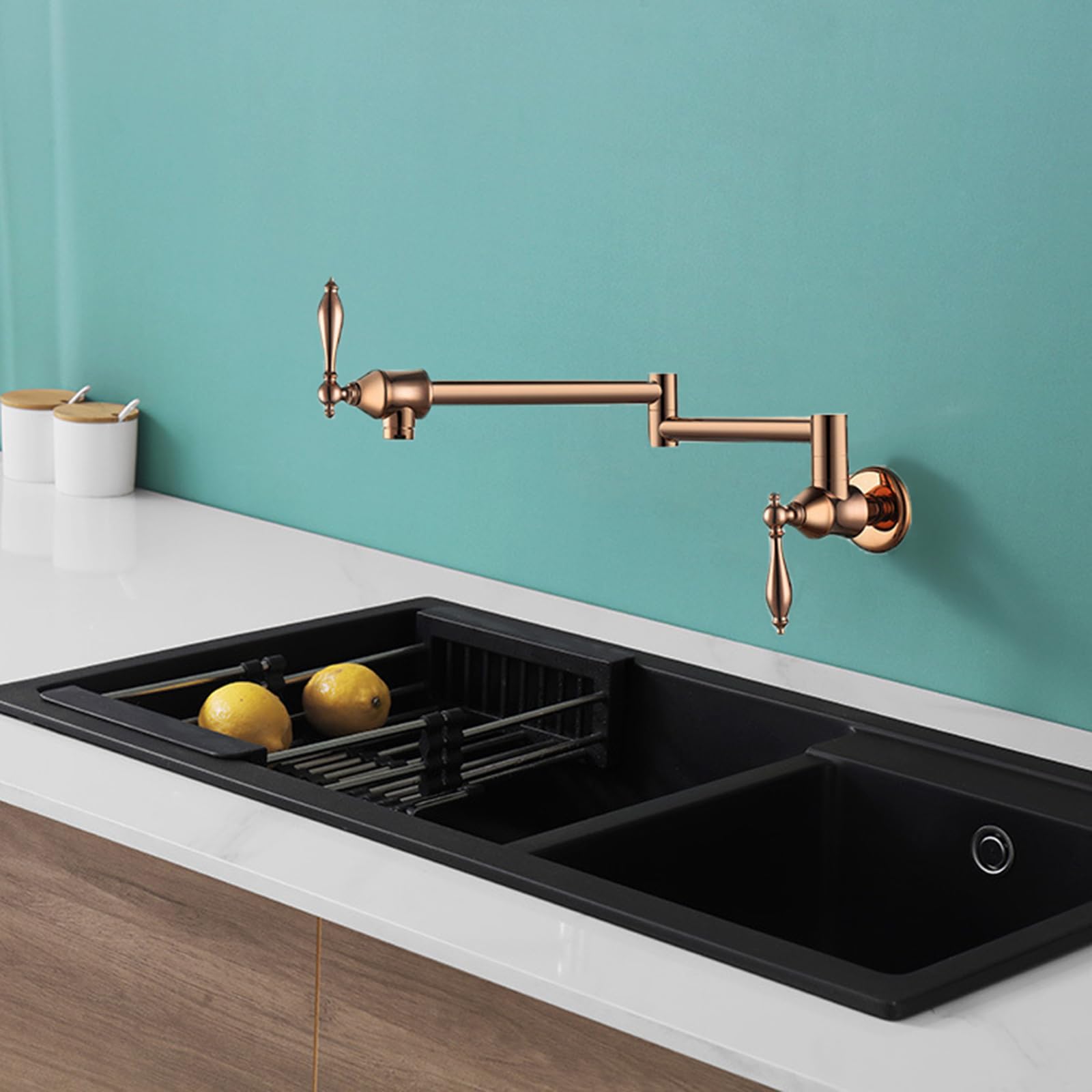 Grifo de Llenado de Ollas Plegable Grifo de Cocina de Pared Grifo Fregadero de Latón Grifo Cocina Fregadero Agua Fria,Oro Rosa