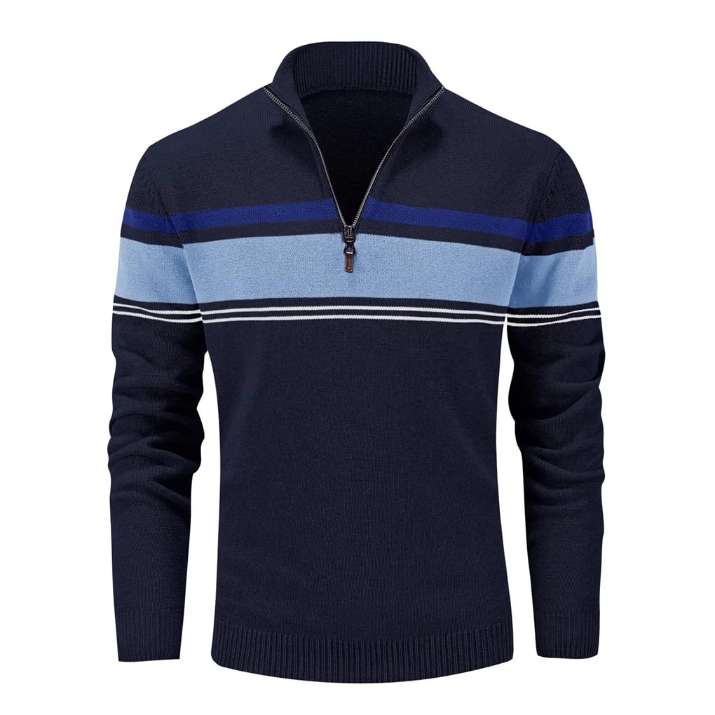Dninmim Suéter de hombre con cremallera frontal casual a rayas suéter tops otoño invierno sudaderas