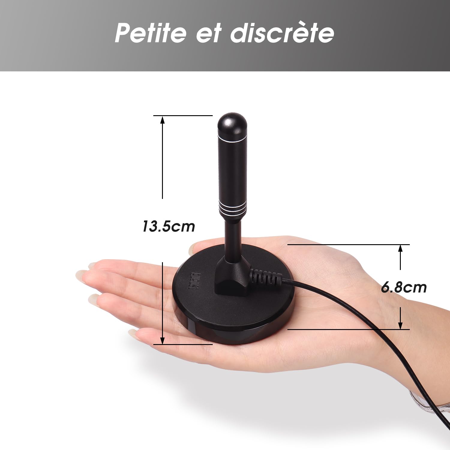 August DTA240 - Antenne TV Interieur TNT HD Puissante - Digital et Numérique UHD France, Magnétique Aimantée, Petite, Portable, Discrète, UHF VHF Salon, Caravane Camping-Car, 2m de câble - Noir
