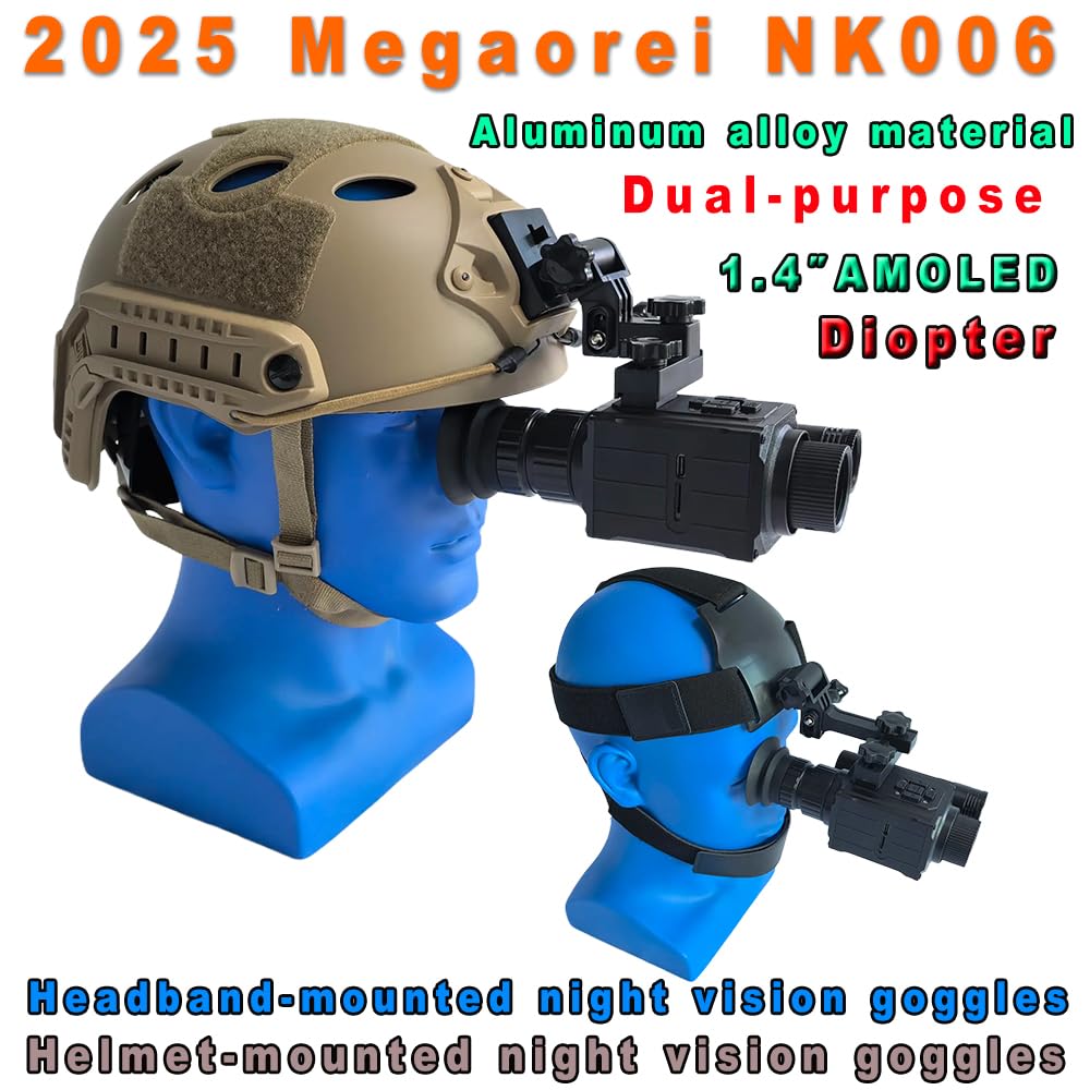 Head&Helmet Mounted Night Vision Goggles with Head Strap, 5X Magnification,940nm IR,400M Night Vision Riflescope 1.4“ HD Round Screen, Aluminum Alloy Body, for Hunting, Fishing,Camping,Surveillance