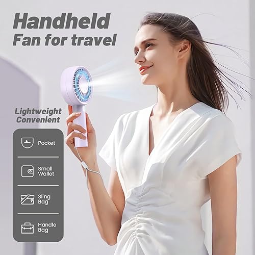 Miniatura 6 de Mini ventilador de mano portátil, recargable por USB de 3 velocidades, ventilador personal ligero con duración máxima de batería de 10 horas,
