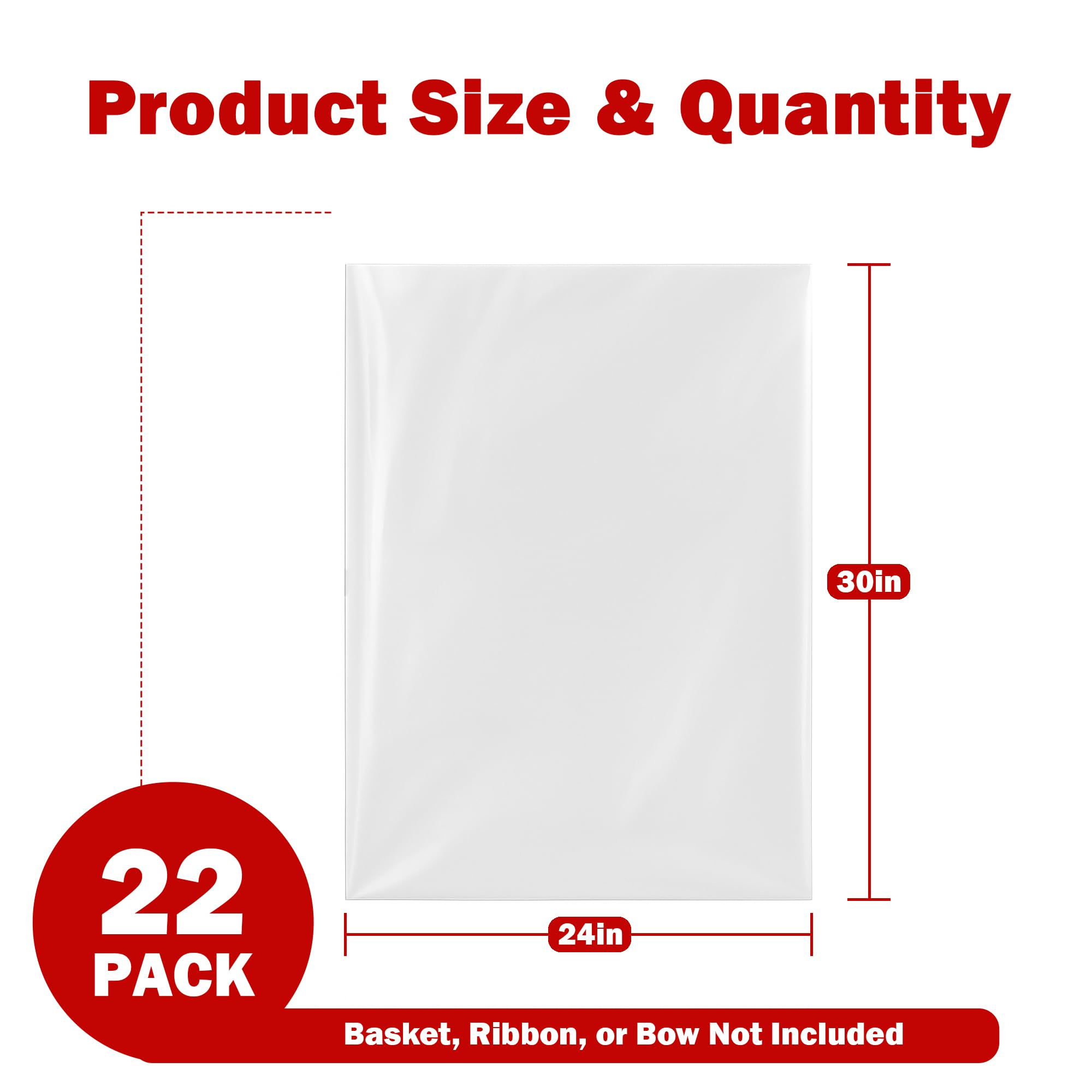 Homrelaxy 22 Pcs 24 x 30 Inches Cellophane Bags for Gift Baskets, Plastic Clear Basket Bags, Cellophane Wrap for Gift Baskets for Birthday, Wedding, Thanksgiving