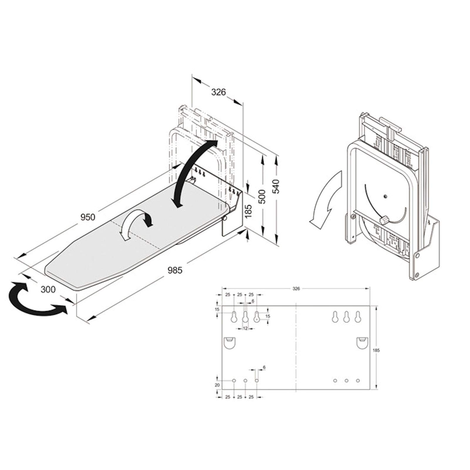 SOTECH Bügelbrett Ironfold Premium Bügeltisch für Wandmontage klappbar und um 180° schwenkbar inkl. Bügeltuch Aluminium grau