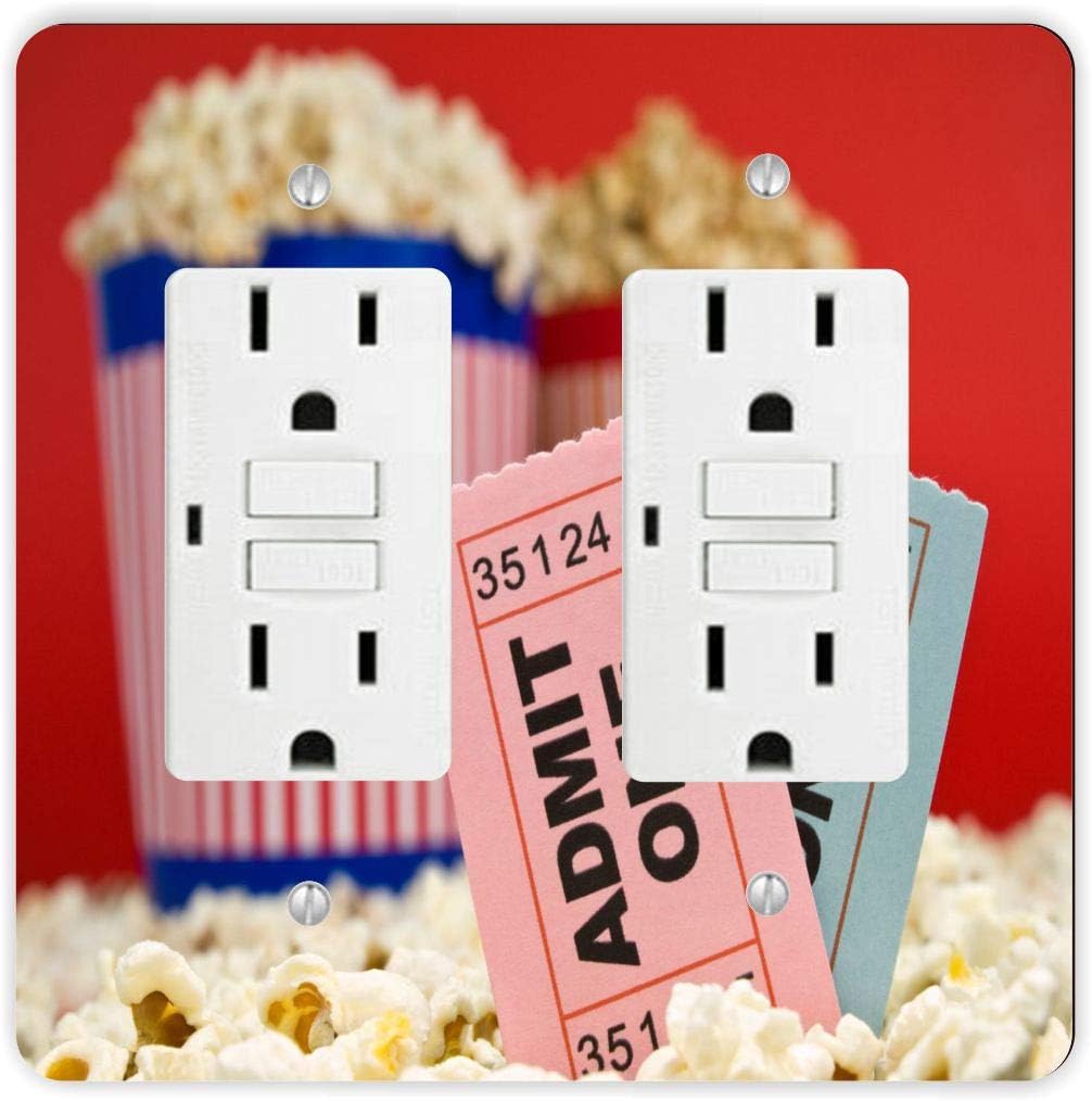 Admit One Movie Ticket Popcorn Red -Light Switch Plate Cover - Double GFI Double Rocker - Two Gang Switch Plate Cover Switch Plate Cover