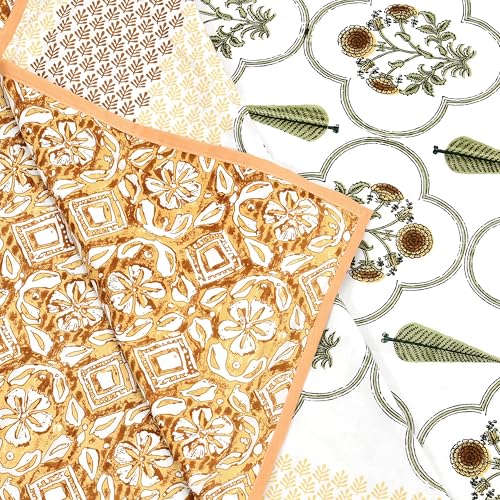 Image of BLOCKS OF INDIA 100% Cotton Dohar King Size Reversible Hand Block Printed Malmal Summer Dohar /Blanket (Color 57)