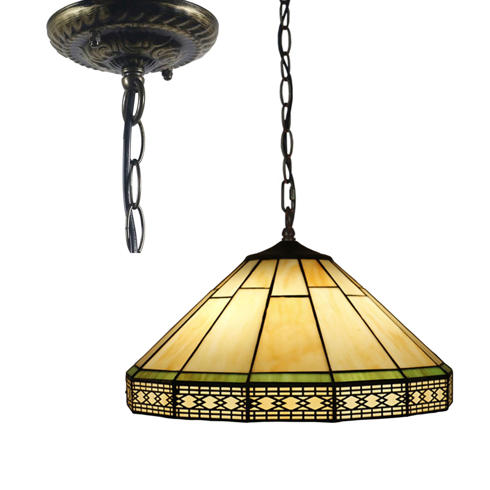 Wdcdyqdh Light Tiffany Pendant Fixture Rose Cherry Blossom Baroque Mission Stained Glass Lamp Shades Hanging Home Decor Chandelier Wide 16" For Kitchen Dining Room Ceiling