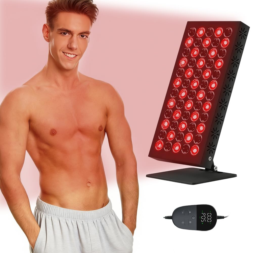 Lampa z czerwonym światłem na ciepło Lampa na twarz Rotlichtlampe Gesicht, 850nm & 660nm lampa na podczerwień z timer, 50W moc, lampa na ciepło z funkcją chłodzenia, 5 poziomów ciepła (60