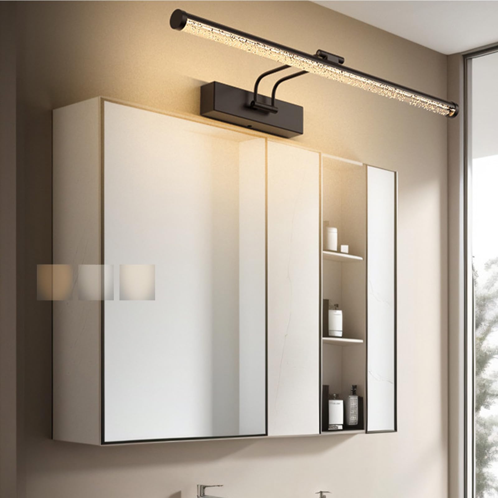 LED Spiegelleuchte Bad Wandleuchten 3 Farbtemperaturen Dimmbar Wasserdicht Wandlampen 180° Einstellbar Faltbar Wandbeleuchtung für Wohnzimmer Badezimmer Spiegelschrank (Schwarz,40cm)
