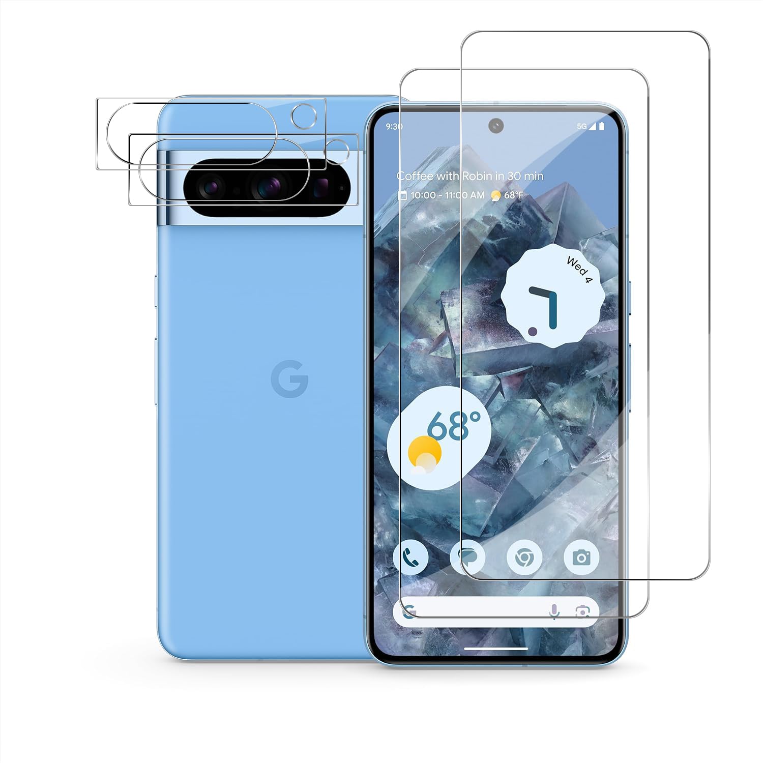 Pixel 8 Pro Tempered Glass Screen Protector + Camera Lens Protector [ 2 + 2 Pack ][Fingerprint Unlock] [Anti-Scratch] [Case Friendly] Clear HD Protective Film for Google Pixel 8 Pro 5G