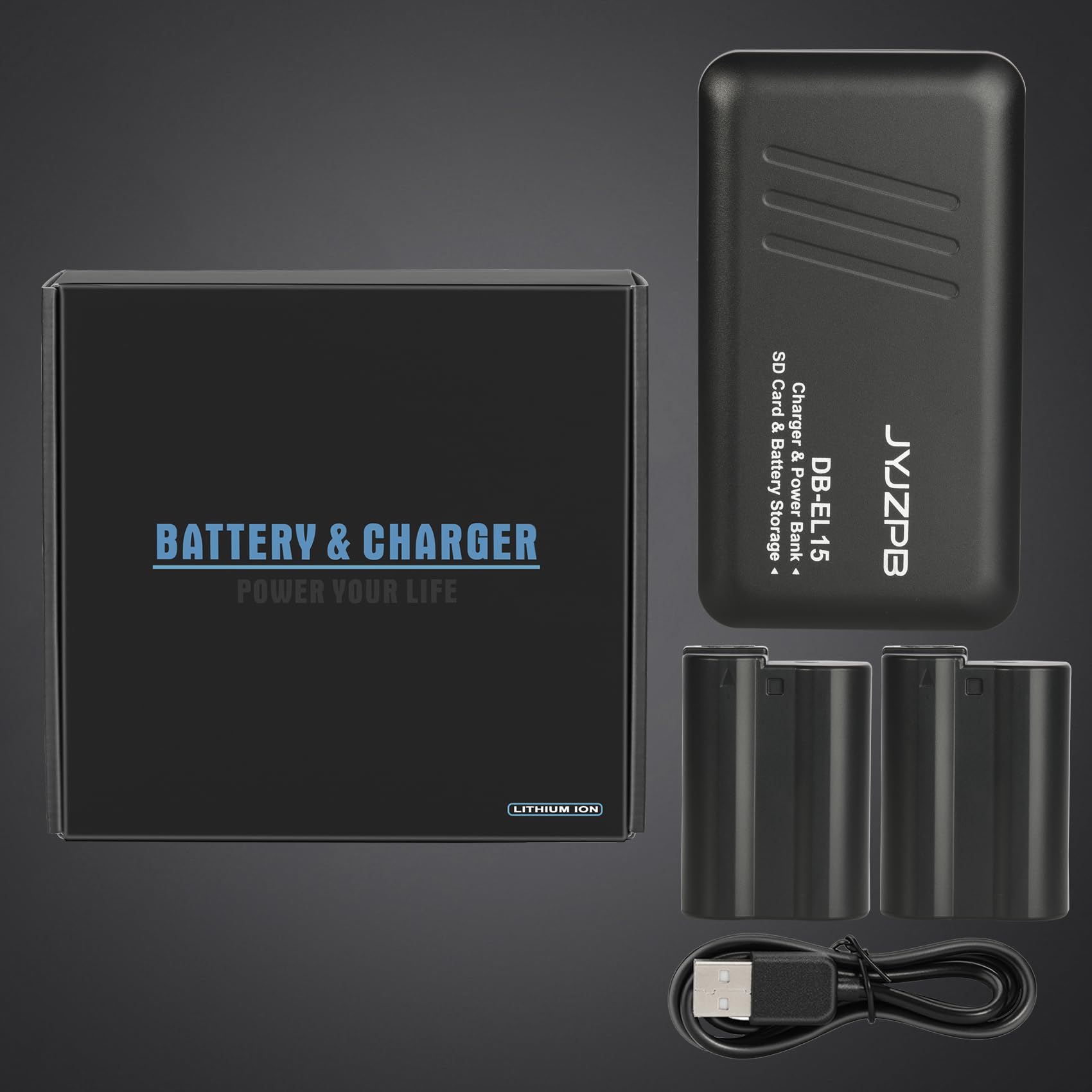 JYJZPB 2X EN-EL15C EN-EL15B Batterie et Chargeur de Batterie EN-EL15a pour Nikon D7500, D750, Z6, Z7, D500, D600, D610, D810, D800, D800E, D710E, D850, D7000, D7100, D7200
