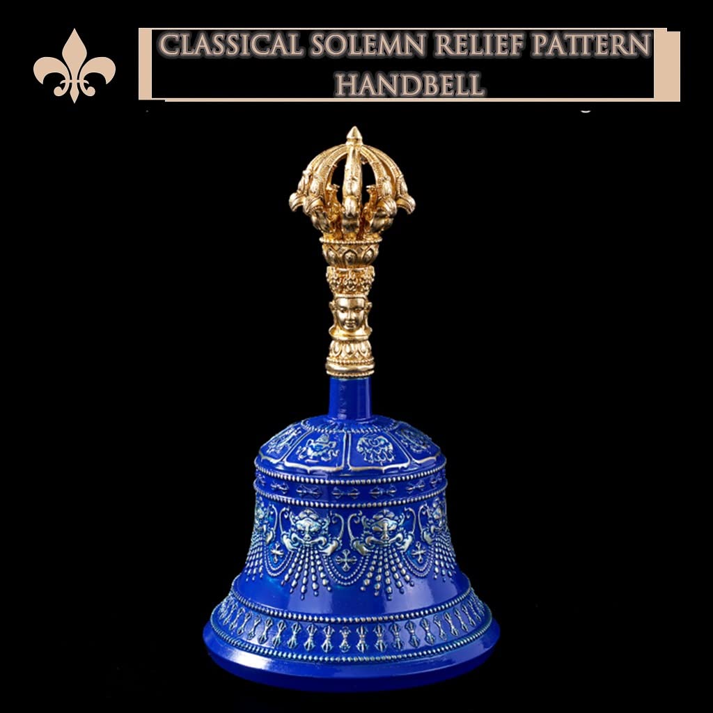 MbeLLO Handglocke, Messing-Handglocke, Hochzeitsglocken, Handglocke for Kirche, Hotel, Klassische feierliche Reliefdekoration, Handglocke, (Farbe: Blau, Größe: 6,3 * 3,5 Zoll)