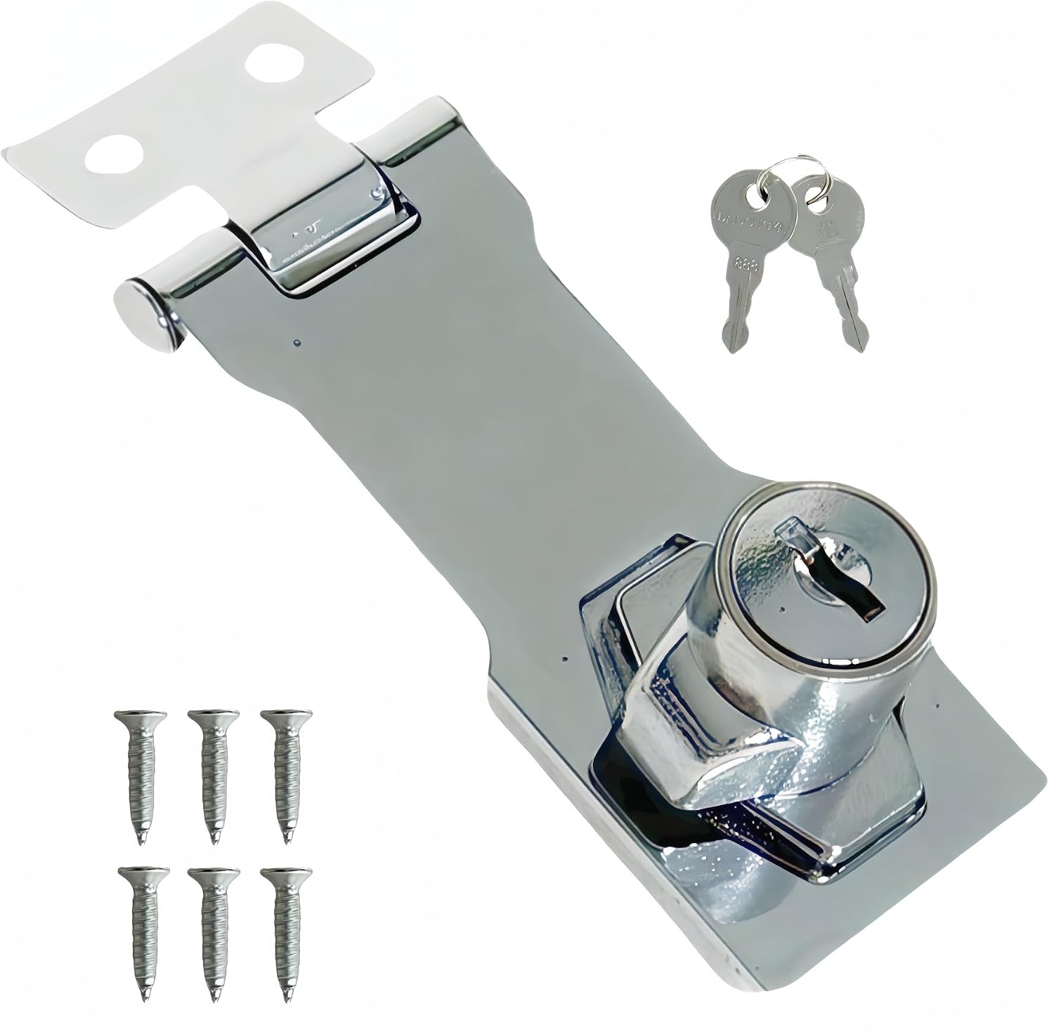 6 Pcs 3 Inch Keyed Hasp Lock Twist Knob Keyed Locking Hasp Chrome Plated Steel Safety Hasp Padlock Locks with Keys and Screws Suitable for Cabinet Door Drawer Gate Sliver