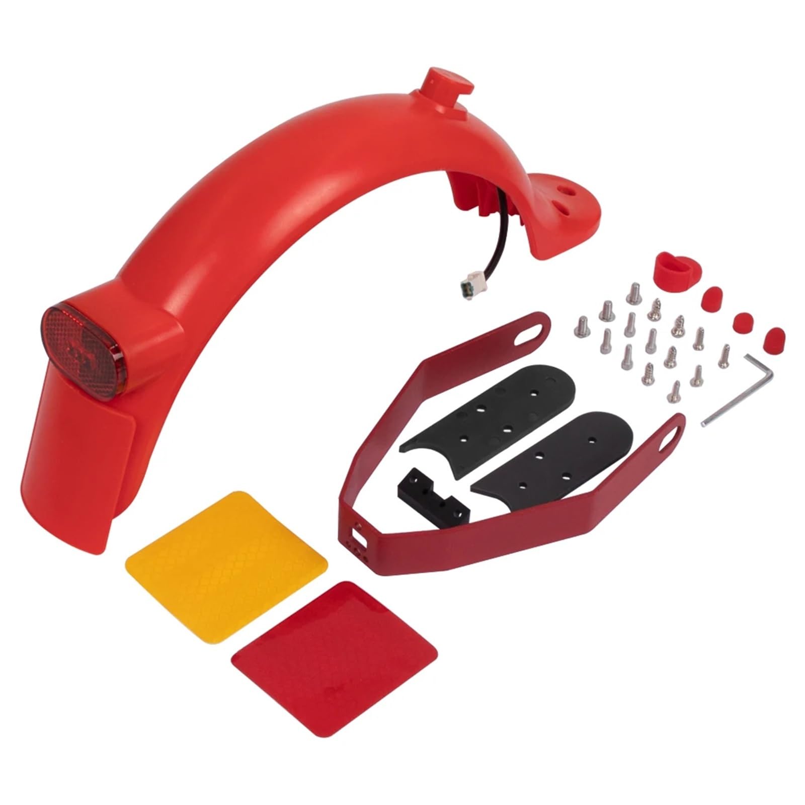 Guardabarros Patinete Guardabarros Trasero, luz Trasera de Freno, Guardabarros for Scooter eléctrico con Juego de Piezas de Almohadilla de Cubierta de Espacio, Soporte Reforzado(Red)
