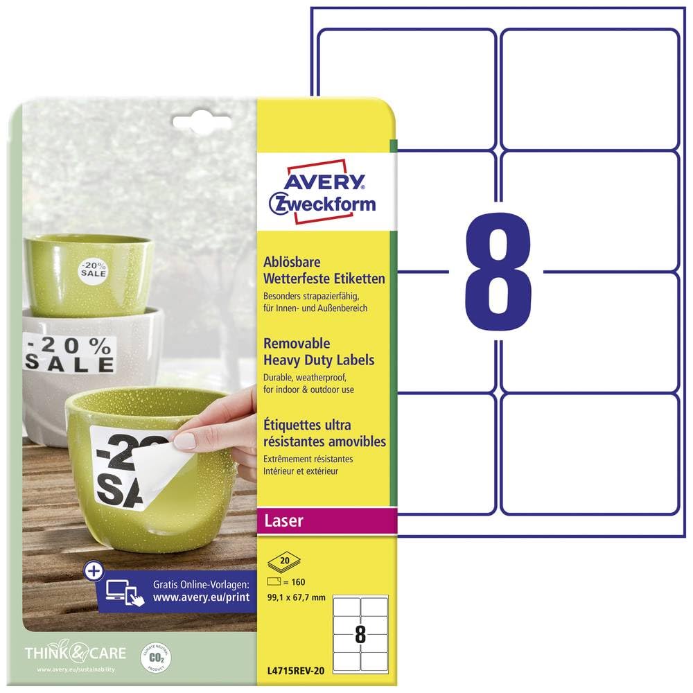 Avery-Zweckform L4715REV-20 Label film White 160 pcs Removable Las...