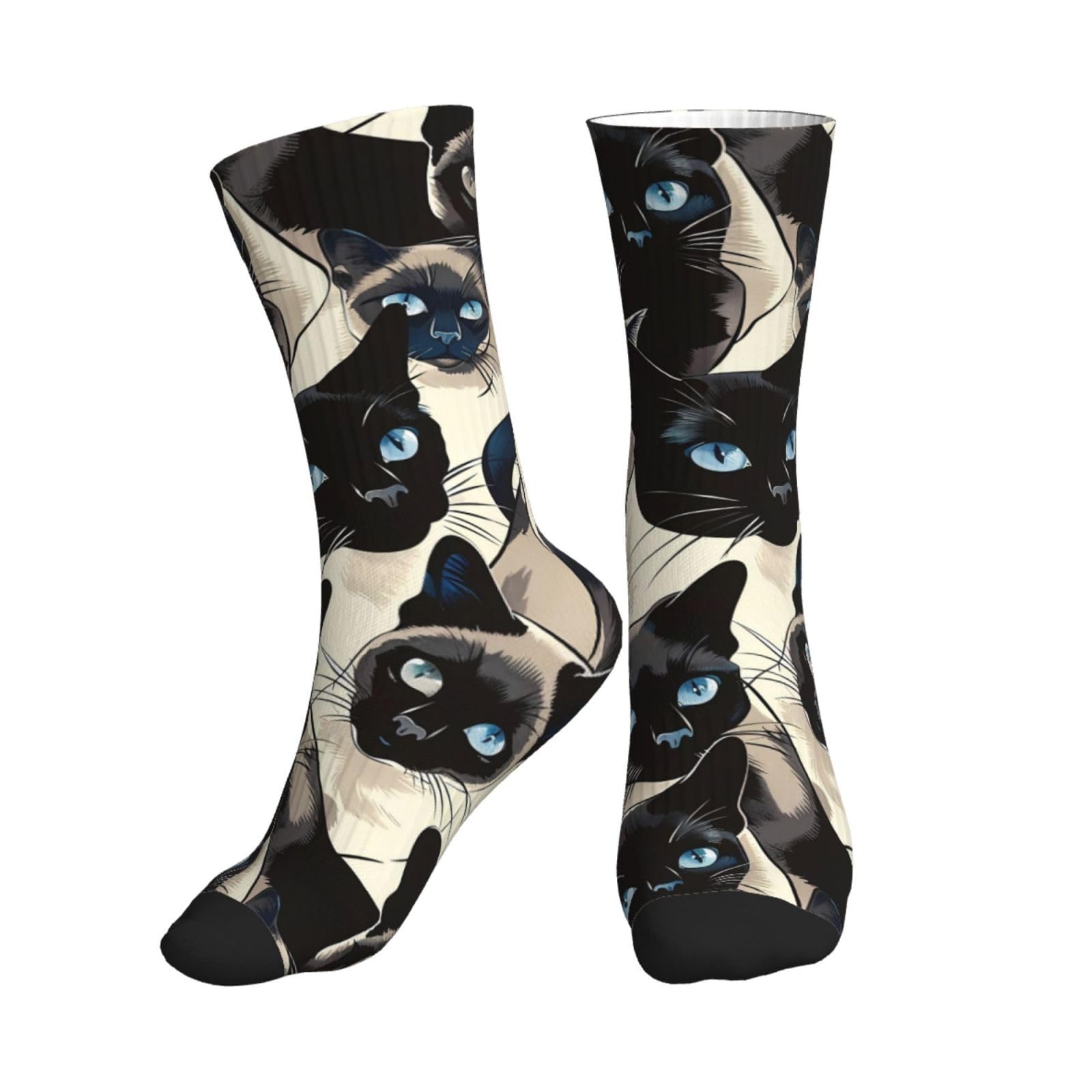 DISNIMOO Siamese Cat Blue Eyes Pattern Crew Socks for Women Men Athletic - Comfort Soft Mid Calf Sole Running Socks