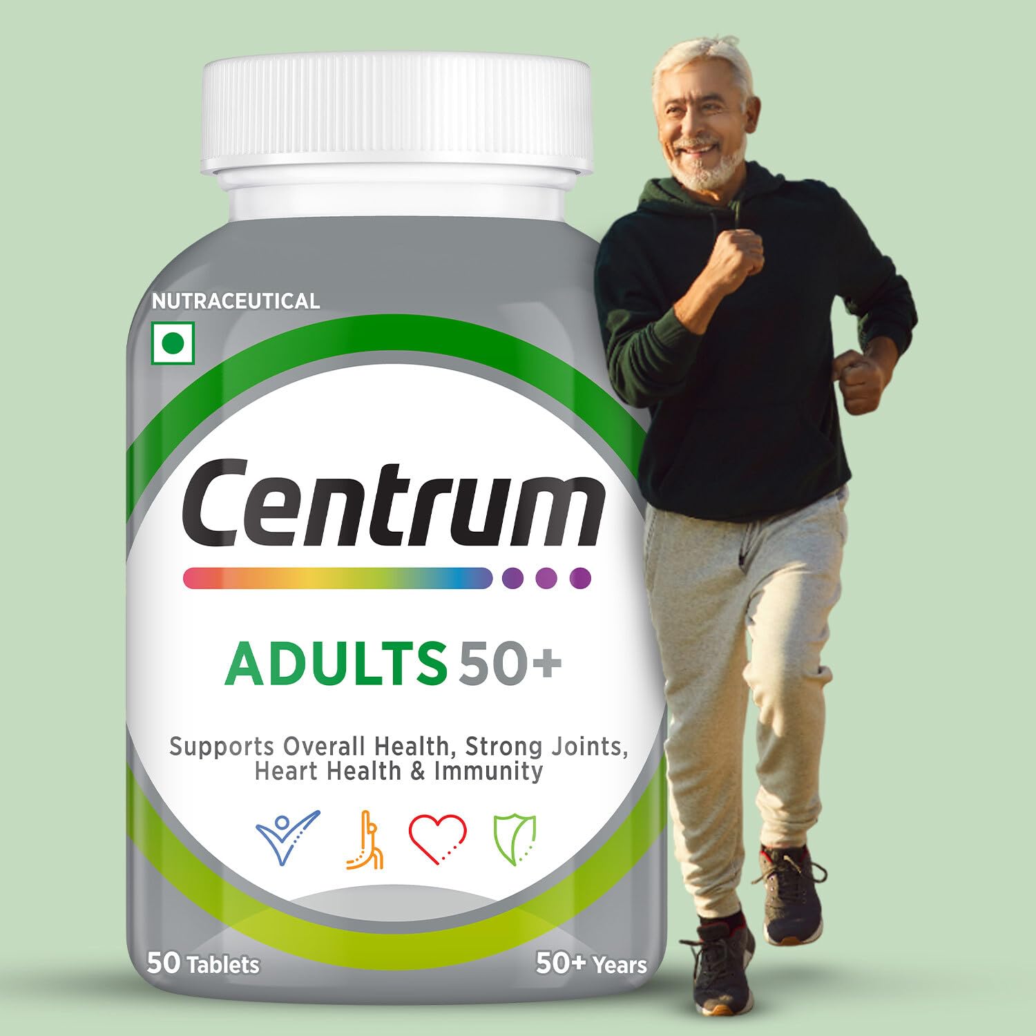 Centrum Adults 50+ Multivitamin Tablet for Men & Women|With 23 Vital Nutrients including Zinc,Magnesium, Vitamin B,C,D, Calcium for Energy, Strong Joints, Immunity and Heart Health|Veg - 50 tablets