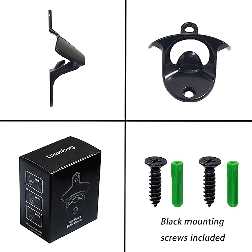Miniatura 6 de Luwanburg Abridor de botellas de cerveza magnético negro montado en poste con imanes incrustados para atrapar la tapa de botella (paquete de 2)