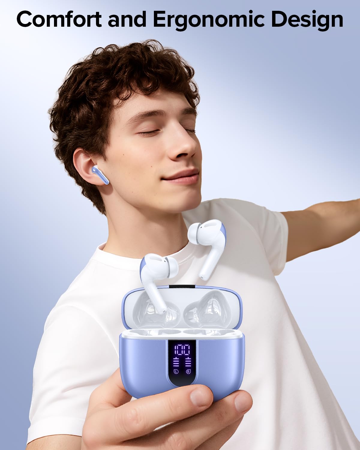 TAGRY Bluetooth Headphones True Wireless Earbuds 60H Playback LED Power Display Earphones with Wireless Charging Case IPX5 Waterproof in-Ear Ear buds with Mic for TV Smart Phone Laptop Computer Sports — Amazon image 2