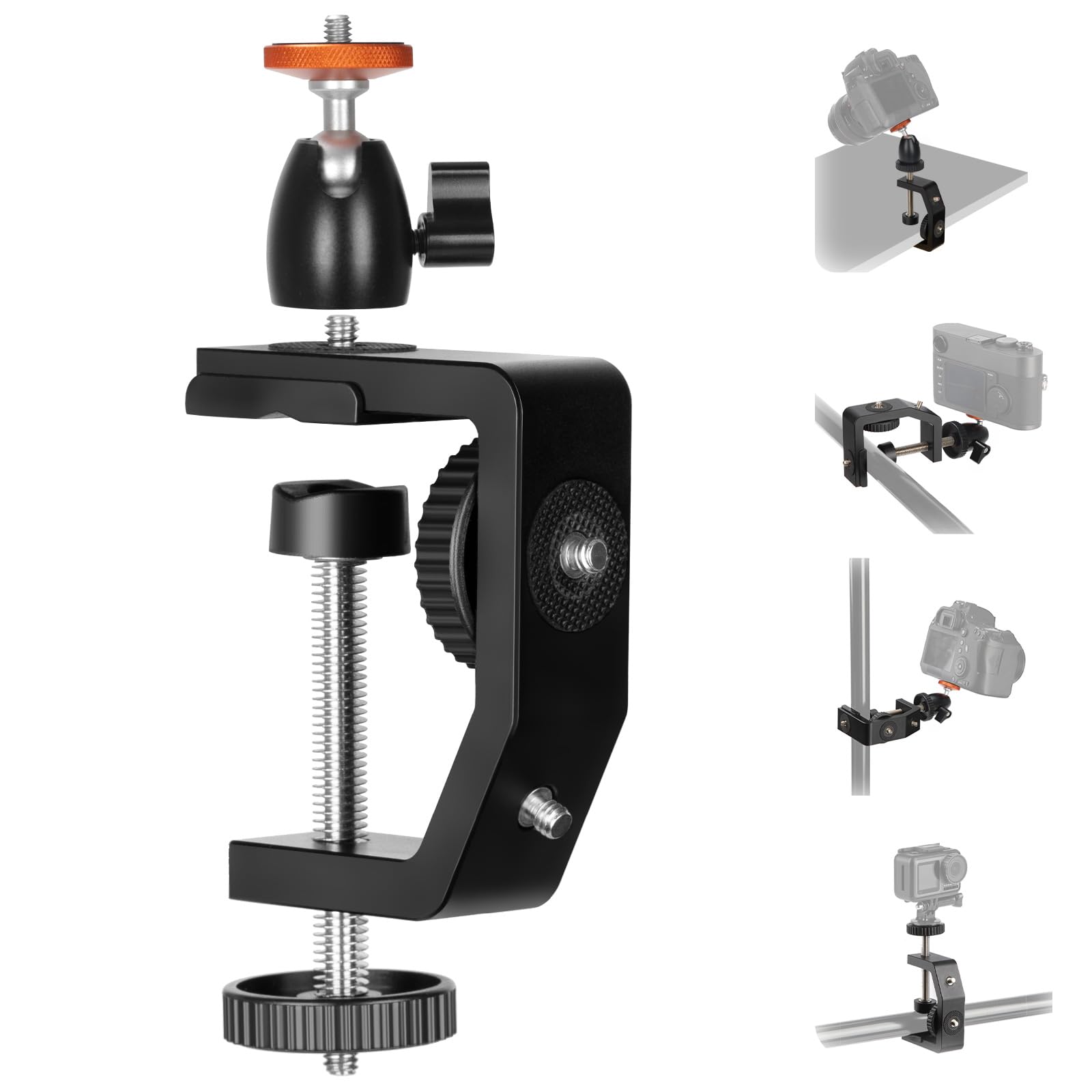 TARION C Clamp Desk Camera Mount - Camera Table Mount C-clamp with Ball Head 4X Universal 1/4 Screws Aluminum Desktop DSLR Mount Heavy Duty for Workbench Bike Hanldebar Indoor Outdoor Streaming TR-C
