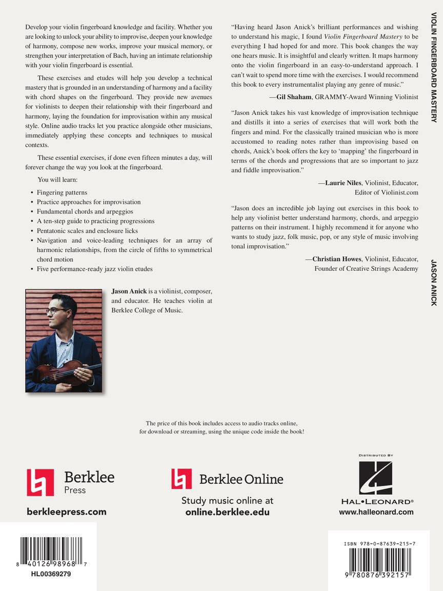 Violin Fingerboard Mastery – Contemporary Mapping Exercises and Improvisation Studies | Berklee Guide with Online Audio | Jazz and Classical Violin Improvisation Method by Jason Anick