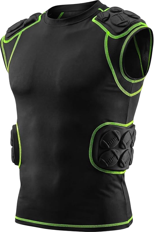 Defender 5-Pad Adult Padded Football Shirt | Men's Football Padded Compression Shirt with Integrated Shoulder, Ribs & Spine Pads, Protective Undershirt