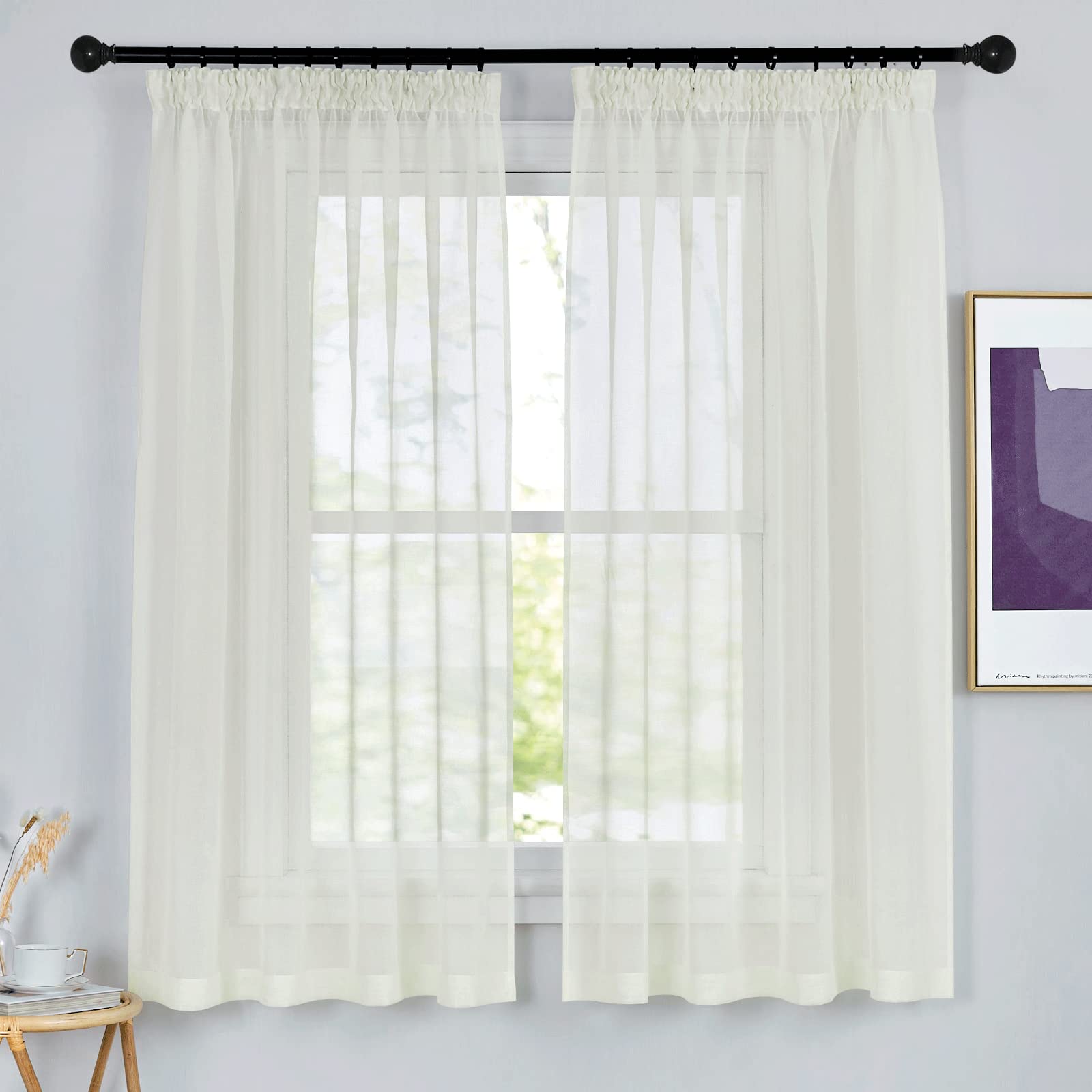 PONY DANCE Visillos Cortos para Ventanas Cortina Beige con Aspecto de Lino Cortinas Salon 2 Piezas Cortinas Transparentes para Riel Cortinas de Cocina Modernas, 140x160 CM, Beige Claro Global Recycled Standard OEKO-TEX STANDARD 100 Global Recycled Standard Global Recycled Standard