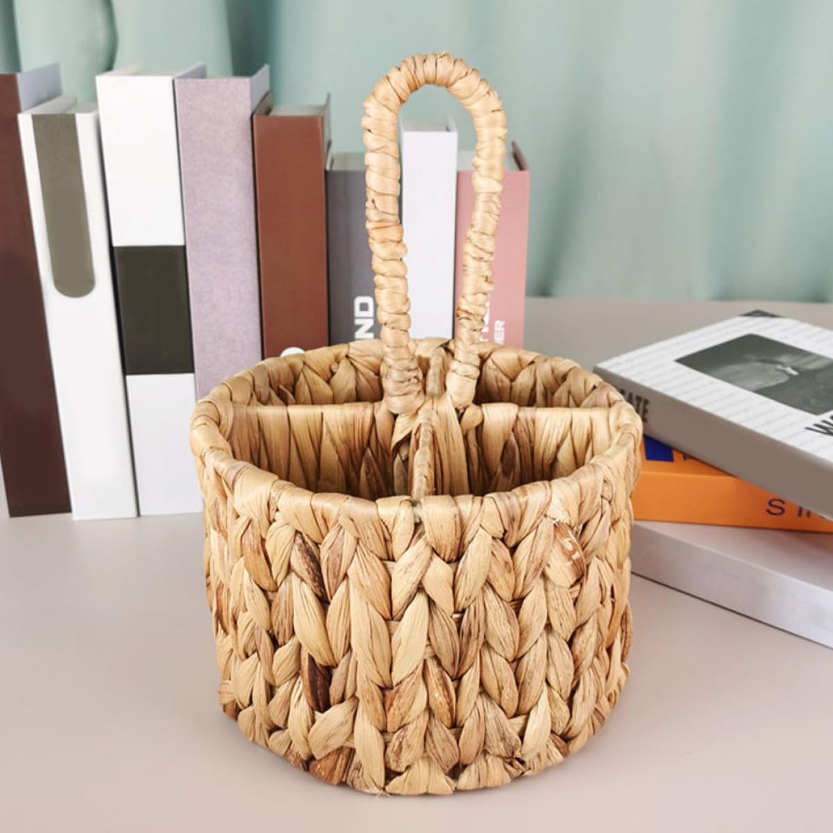 Zerodeko Cesto Intrecciato Floreale Multiuso in Materiale Naturale Porta Posate e Oggetti con Manico Decorazione Elegante per Casa e Cucina