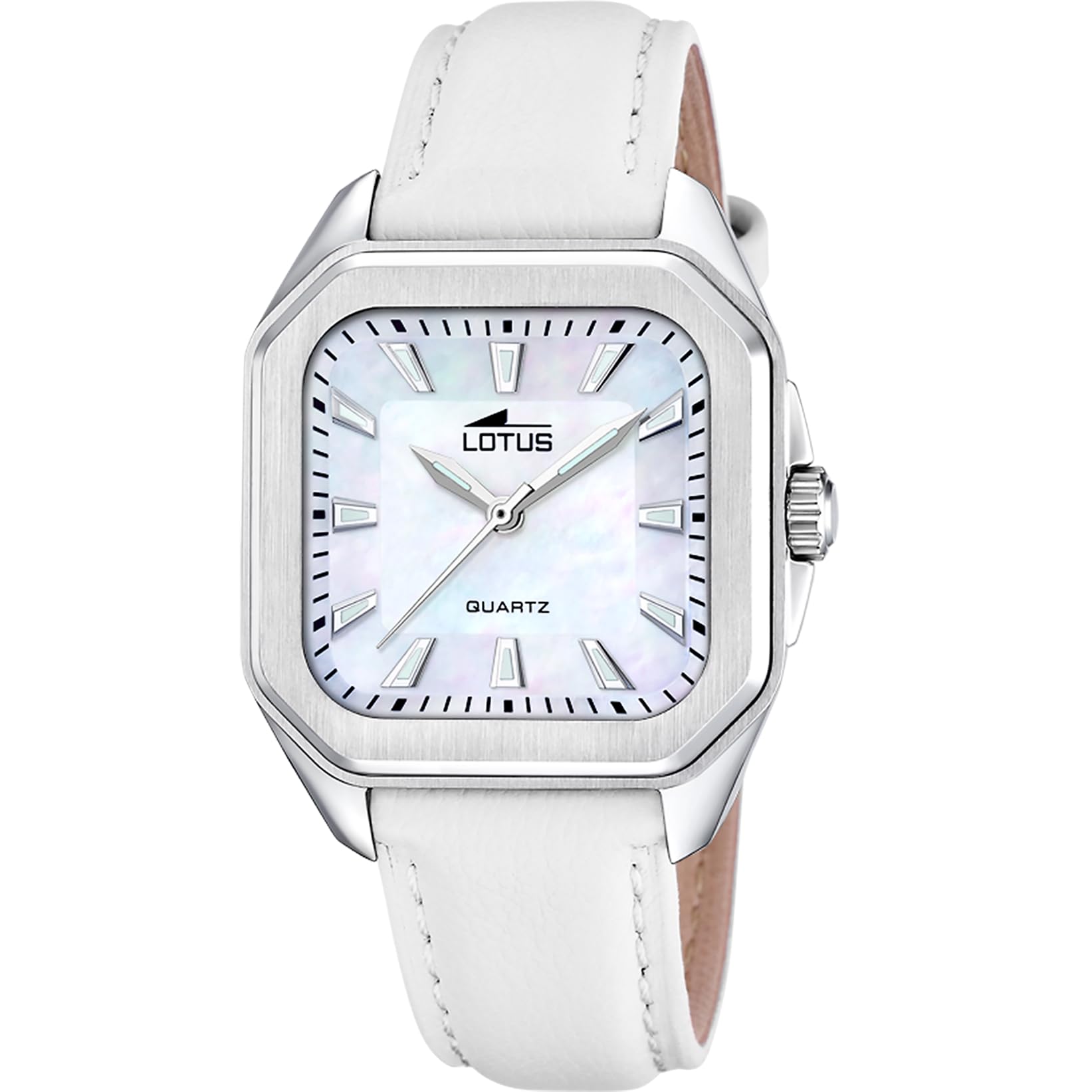 LOTUS Reloj Mujer Analógico de Cuero Blanco | Movimiento de Cuarzo, Cristal Mineral de Alta Resistencia, Resistente al Agua 5 ATM, y 18968/2, Square Series
