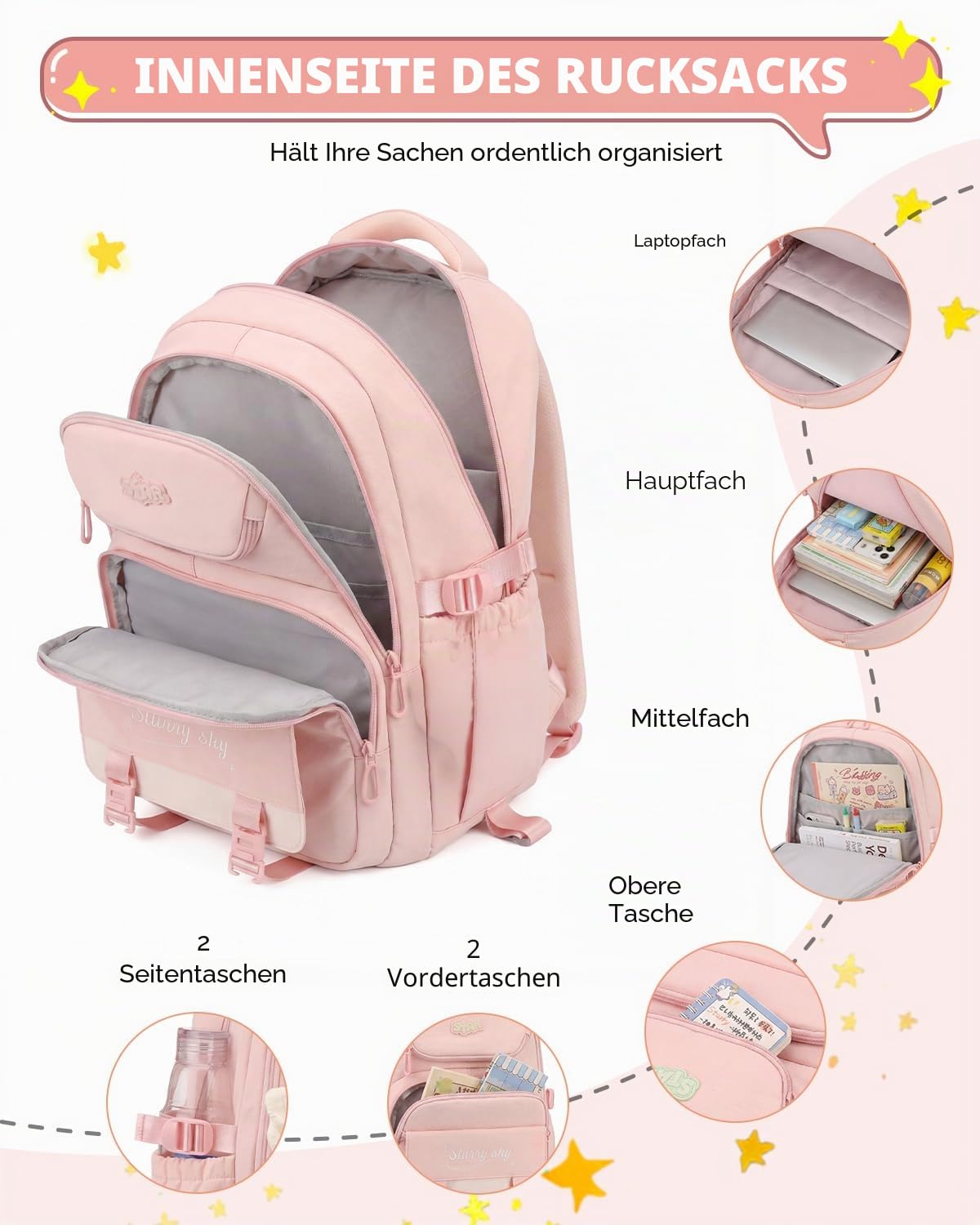 Amythe Schulrucksack Mädchen mit Rollen, 30L Rucksack Teenager Trolley | Schultasche mit 6 Räder für Grundschule Sekundarstufe, Abnehmbar Trolley Lässiger Ranzen, Rosa