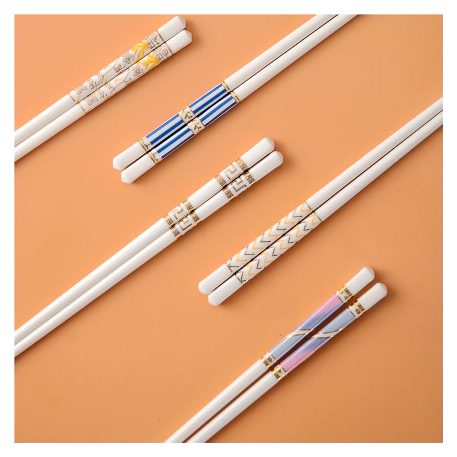 Jeu de baguettes, Coffret cadeau de 10 paires baguettes en porcelaine réutilisables, antidérapantes, chinoises tendre, à sushi japonaises céramique-blanc Z(W)