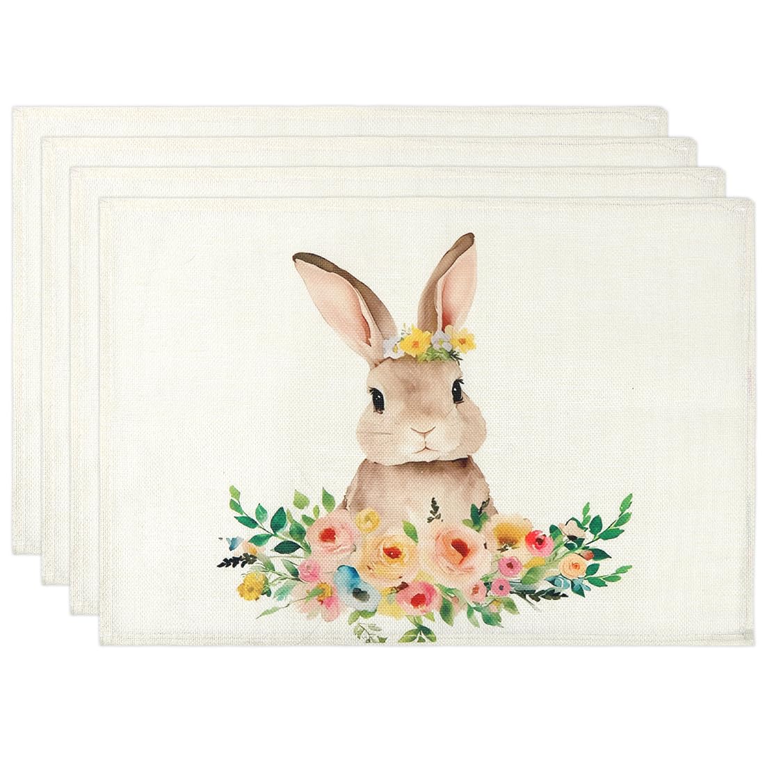Hase Blumen Frühling Platzsets Set 4 Stück, Tischset Ostern, Platzsets Saisonaler Frühling Sommer Platzdeckchen Küche Tisch Dekoration, Oster Tischdeko, Drinnen Urlaub Party Deko 30x45cm