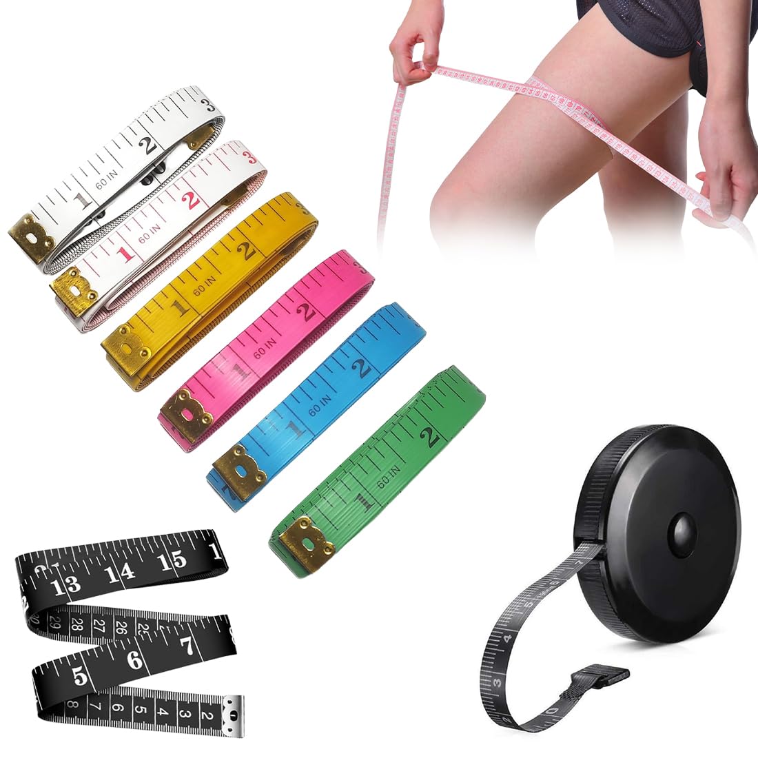 JEYORZY 8 Piezas Cinta Métrica Blanda de Doble, Cinta de Costura, Cinta Métrica Corporal 150 cm/60 pulgadas – Metro de Costura Flexible a Doble Cara, Cinta para Medir Cuerpo, para Medidas Corporales