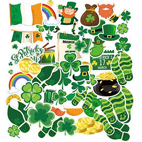 Zonon 201 Pieces St. Patrick's Day Window Clings Wall Vinyl Stickers Leprechaun Footprint Floor Decals Shamrock Clover St. Patrick Wall Decal Window Clings for St. Patrick's Day Home Party Decor