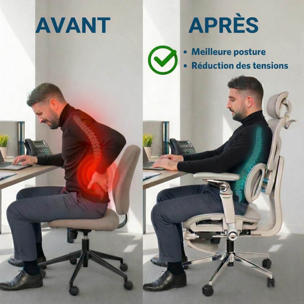 Silla de oficina ergonómica, cómoda/ajustable, reposapiés, reposabrazos 6D, reposacabezas 2D, silla de oficina con doble soporte lumbar, ruedas silenciosas, respaldo reclinable