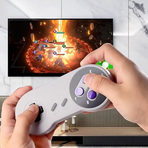 Miniatura 3 de Paquete de 2 joystick de mando retro para Super Nintendo SNES, control súper clásico, Joypad Gamestick para NESSuper NES, gris