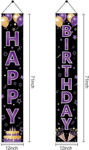 Miniatura 2 de Cartel de feliz cumpleaños de color morado dorado para mujeres y niñas, letrero de feliz cumpleaños morado, suministros de fiesta, 16, 21, 30, 40,