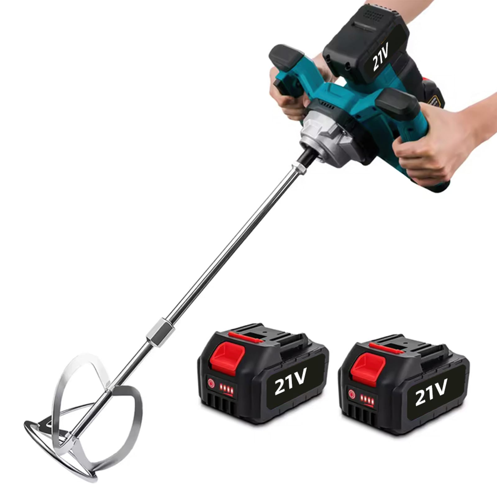 Agitatore per malta colorata a batteria, 24 V, senza spazzole, con attacco M14, 1700 W, 0-780 giri/min, 6 livelli regolabili, miscelatore industriale per materiali da costruzione in polvere (batteria