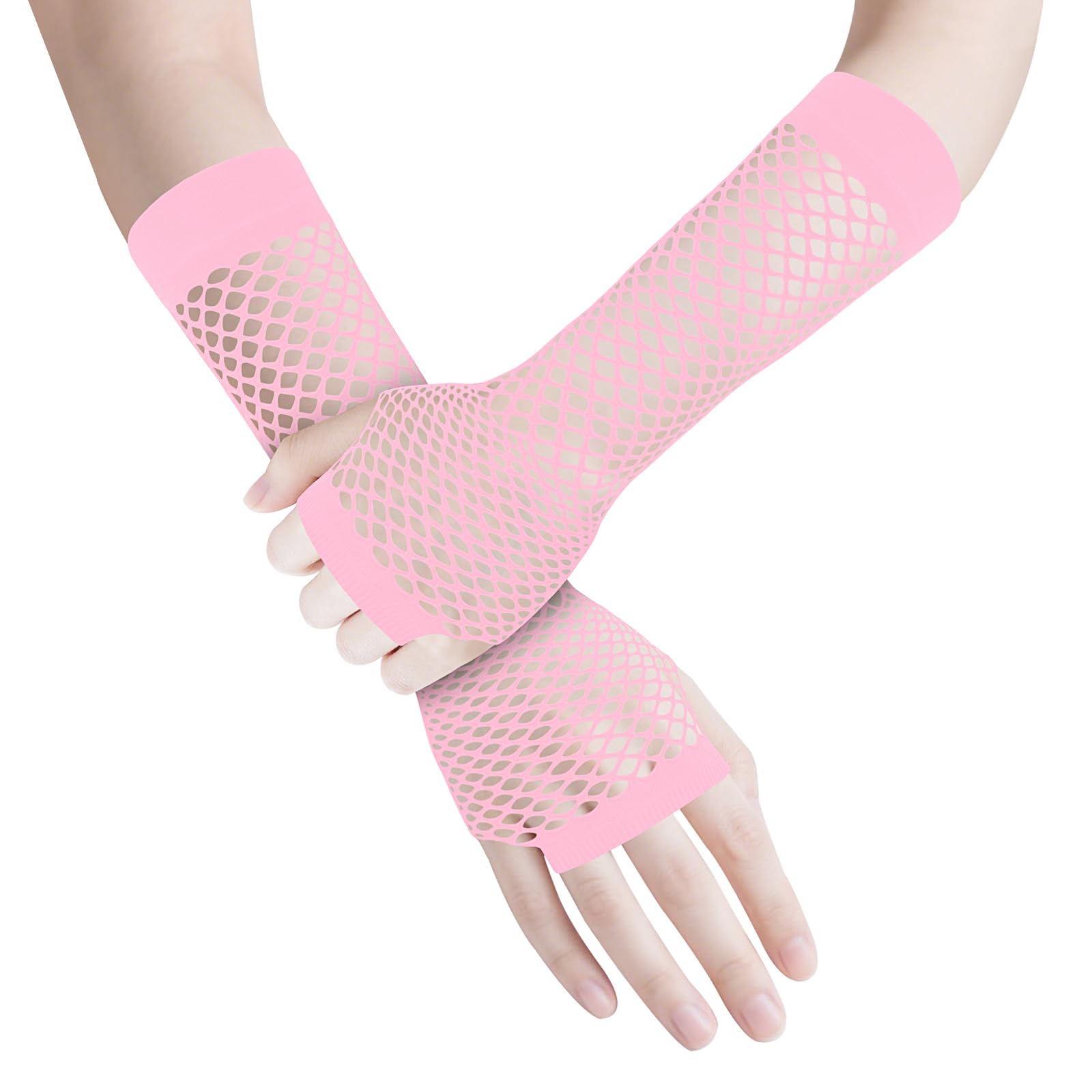 Ztowoto Pink 2 Pairs Short Fishnet Gloves Fashionable, Fingerless Mesh Gloves,Stretchable Mesh Opera Gloves For 80S Party Cosplay Costume Accessories（Pink）