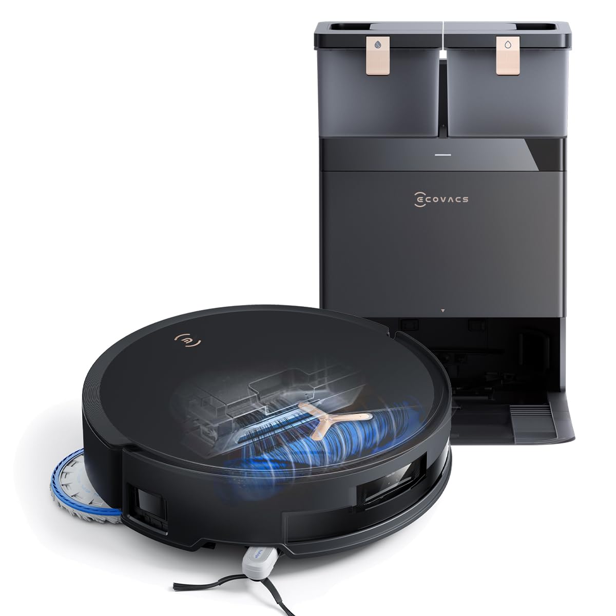 ECOVACS DEEBOT T50 MAX PRO Omni Gen2 Saugroboter mit Wischfunktion, 18.500Pa, ZeroTangle 2.0, Tiefenreinigung für Teppiche, Ausfahrbare Seitenbürste & Wischmodul, Heißwasser-Reinigung 40-75℃, Schwarz