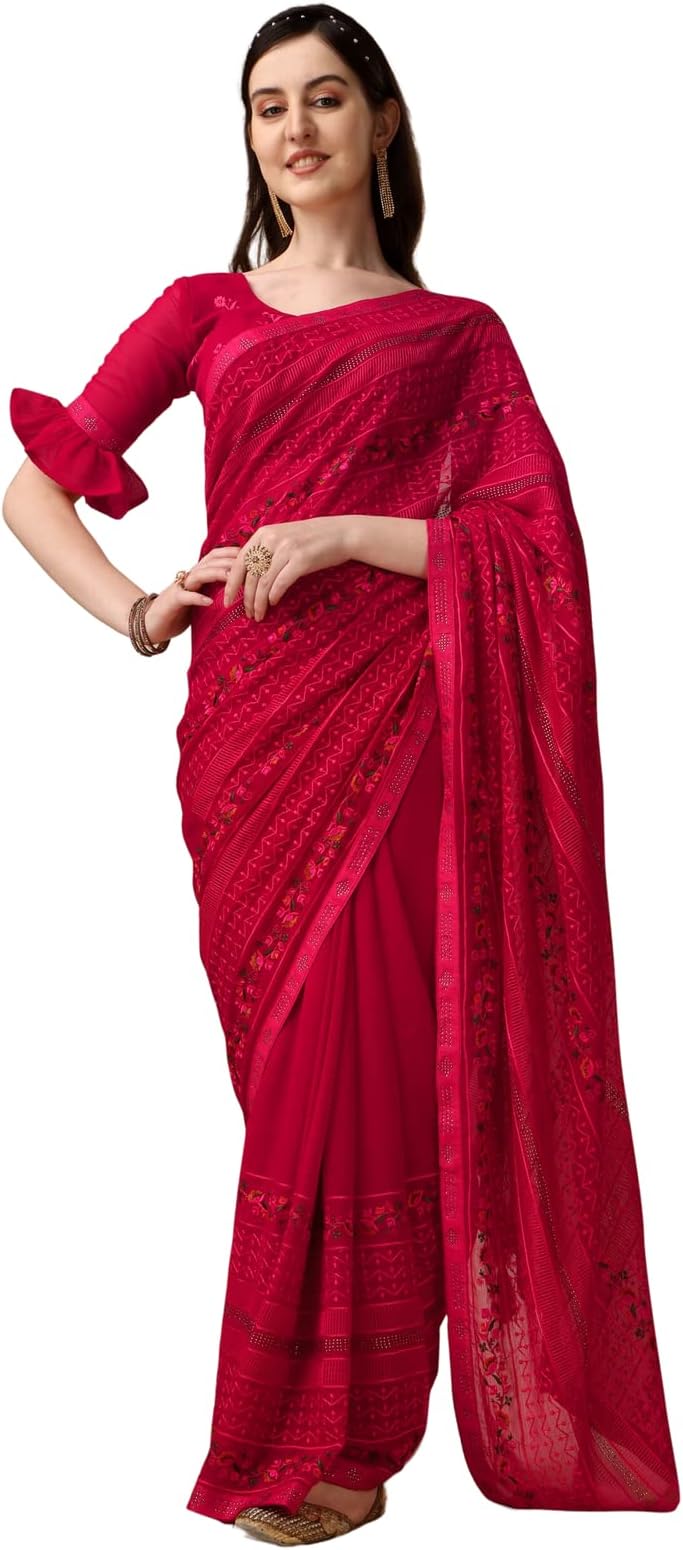 Vaidehi FashionMakhmali Chiffon Embroidery & Swarovski Work Saree